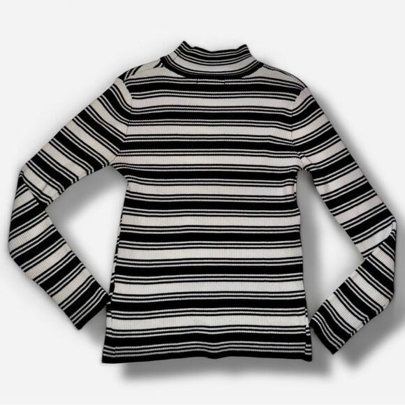 Say What? Sweater Black & White Asymmetrical Striped Turtleneck - Junior’s L - Picture 7 of 16